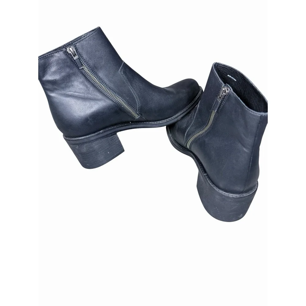 Eileen Fisher Beau Leather Bootie Black Side Zip‎ Block Heel Women's 11